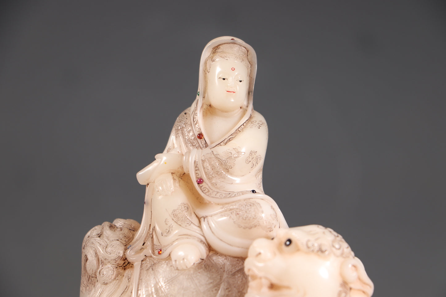 A0817 Superb Old Chinese Shoushan Tianhuang Stone Carved Manjushri Bodhisattva Statue