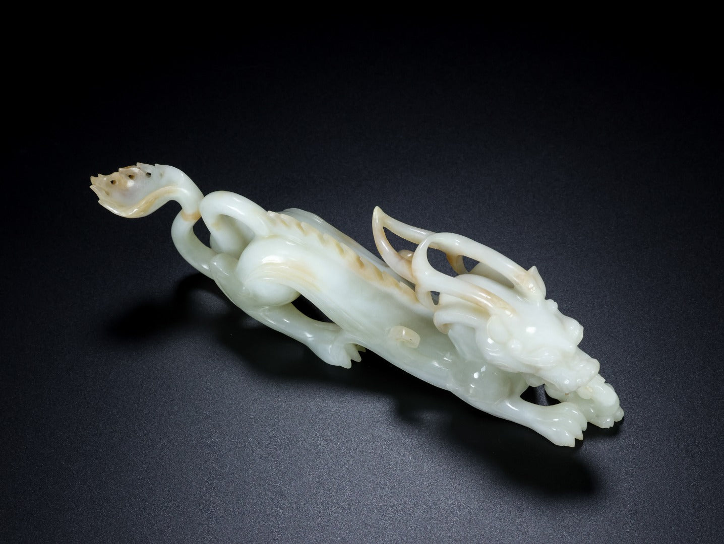 A0820 A Pair Superb Chinese Hetian Jade Carved Fortune Dragon Statues
