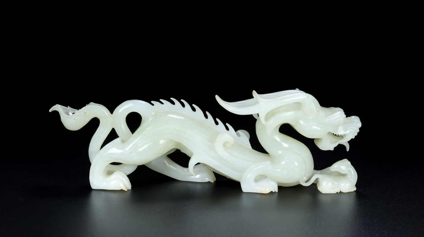 A0820 A Pair Superb Chinese Hetian Jade Carved Fortune Dragon Statues