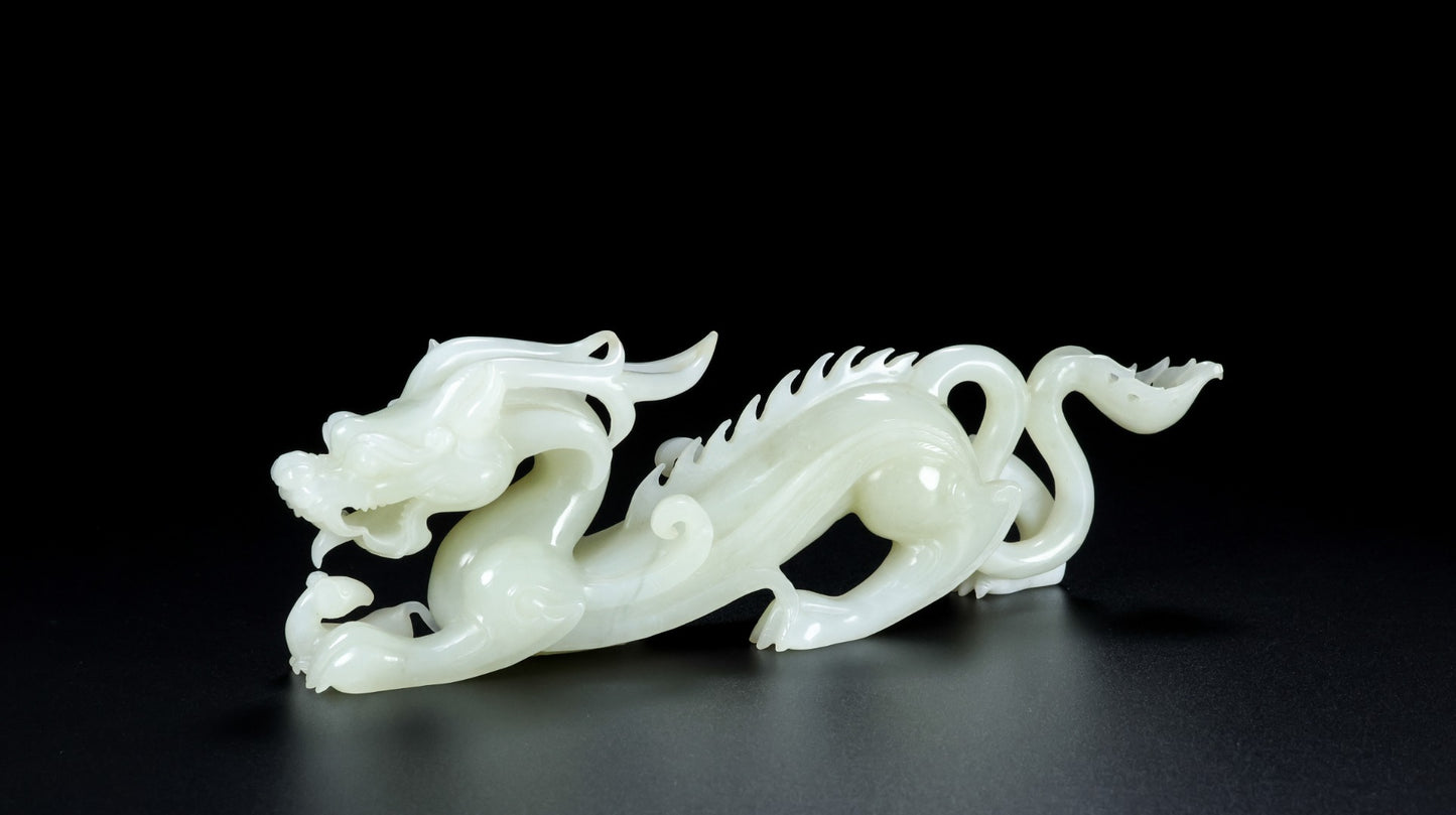 A0820 A Pair Superb Chinese Hetian Jade Carved Fortune Dragon Statues