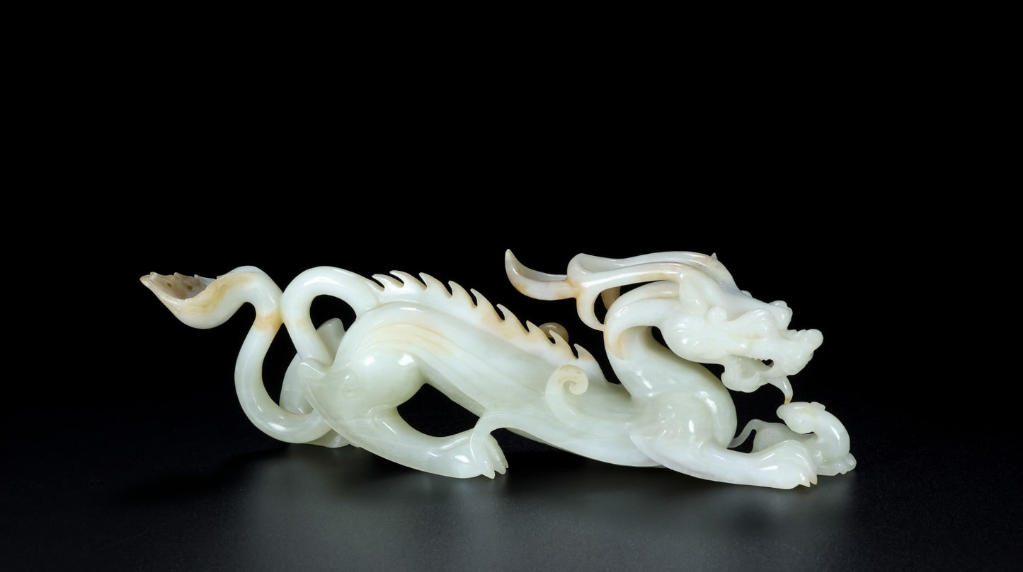 A0820 A Pair Superb Chinese Hetian Jade Carved Fortune Dragon Statues