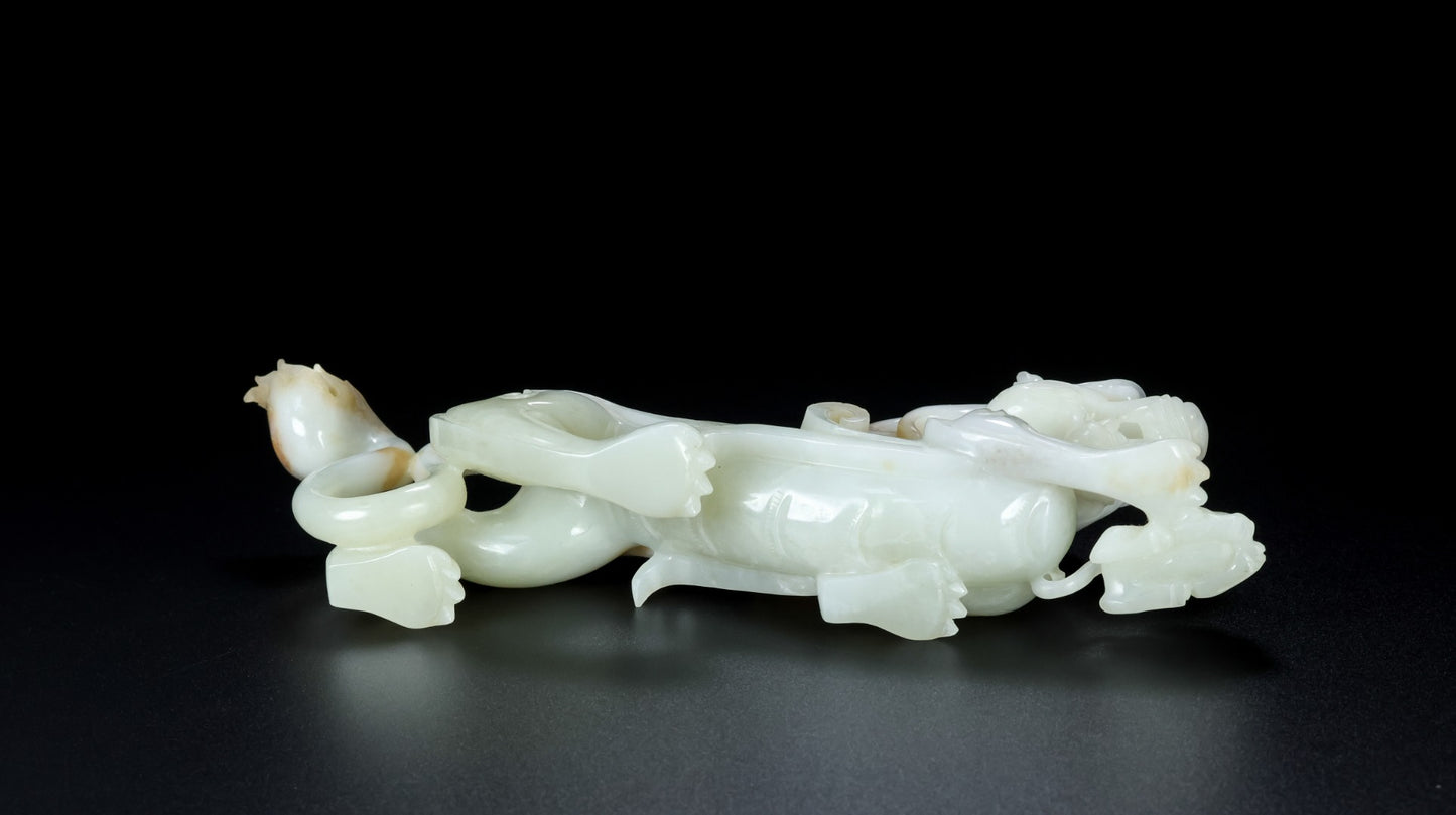 A0820 A Pair Superb Chinese Hetian Jade Carved Fortune Dragon Statues