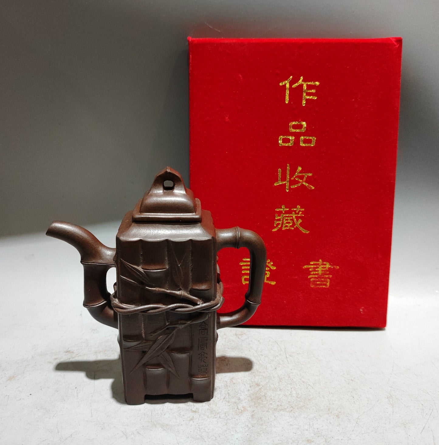 A0825 Chinese Yixing Zisha Clay Fortune Bamboo Teapot w Artist Signed