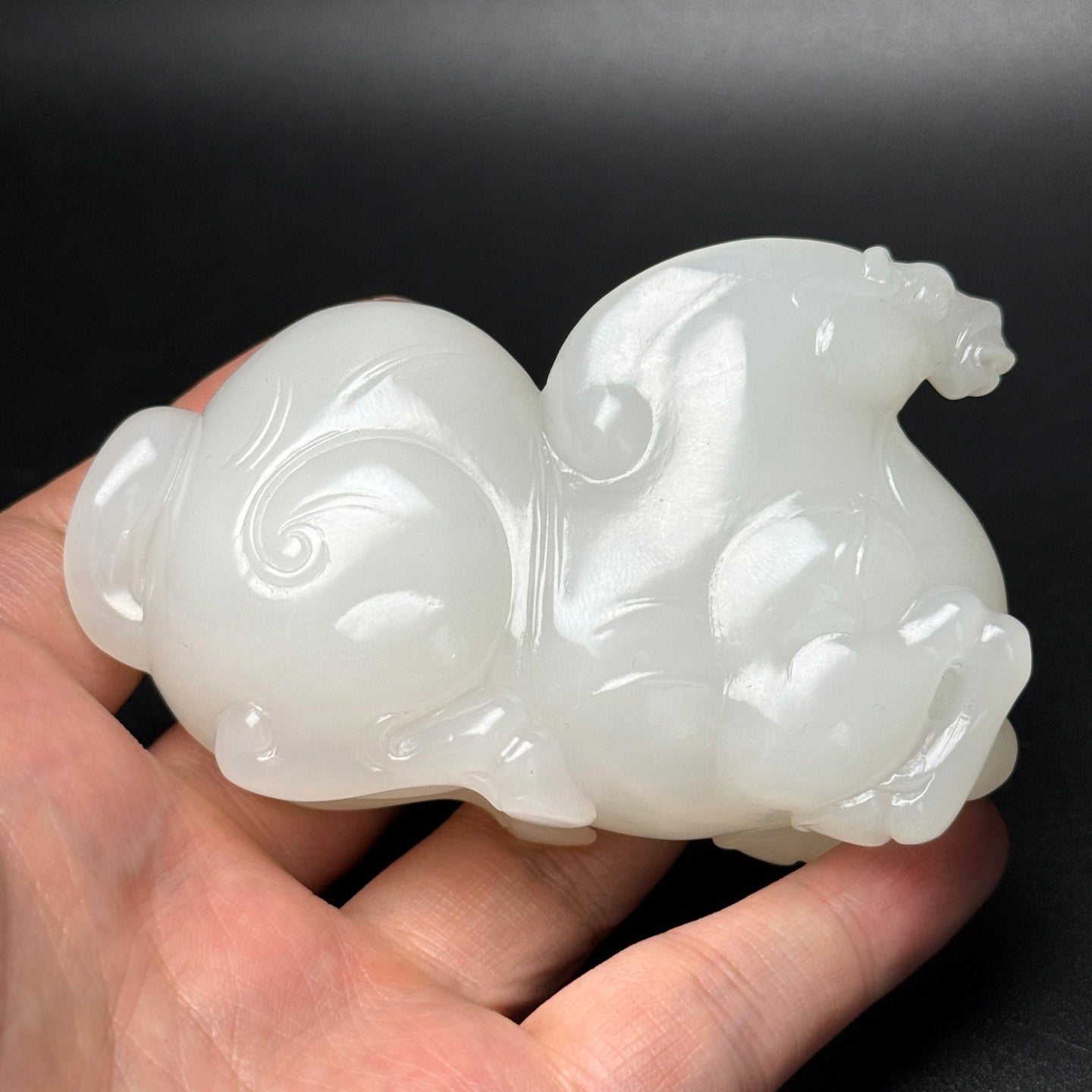 A0826 Superb Chinese White Hetian Jade Carved Fortune Horse Statue
