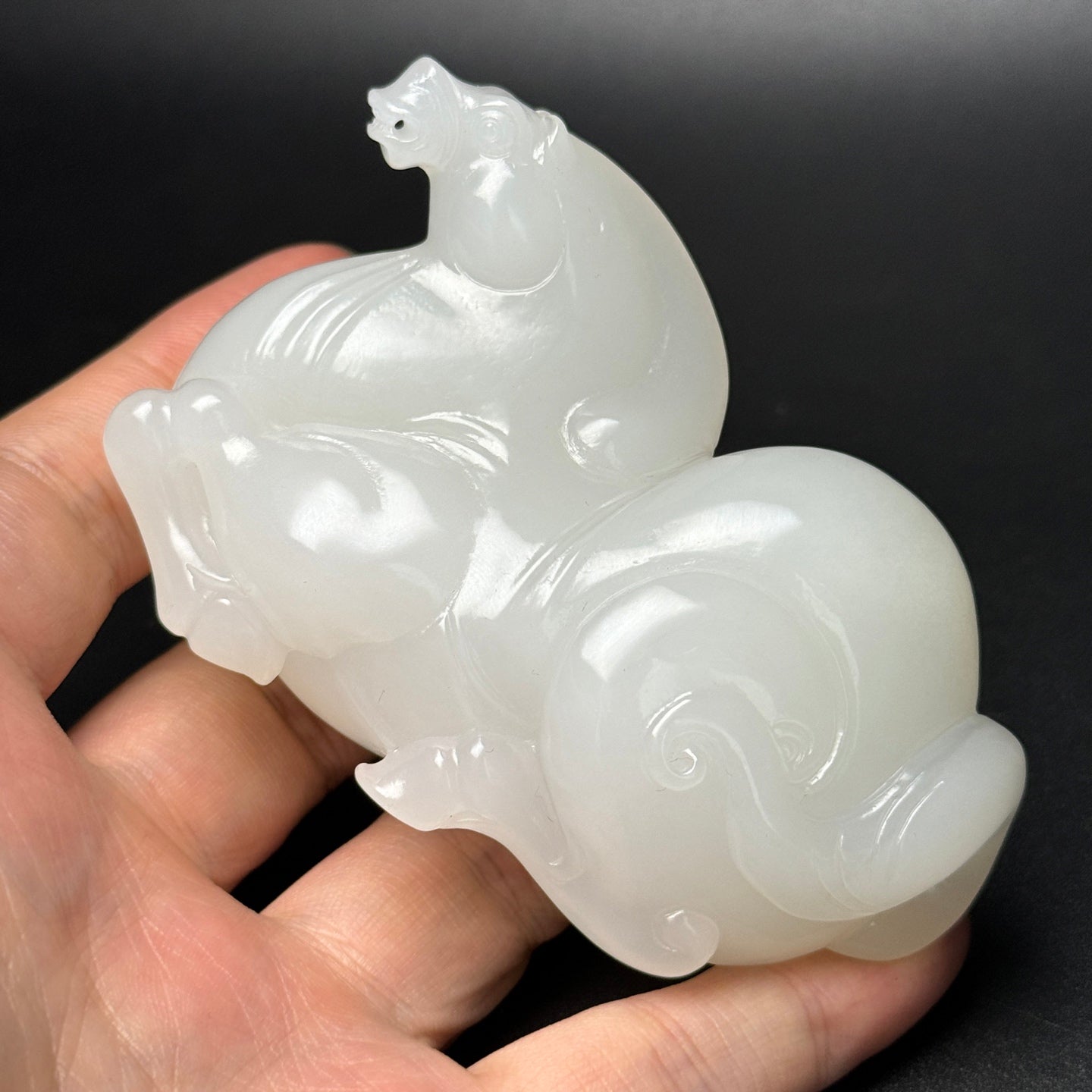 A0826 Superb Chinese White Hetian Jade Carved Fortune Horse Statue