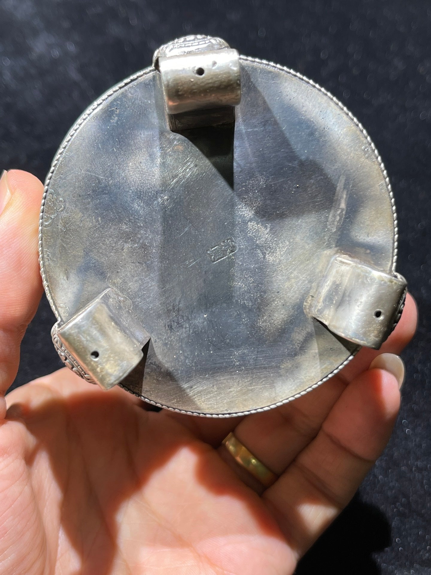 A0840 Vintage Pure Silver Inlay Hetian Jade Flowers Incense Burner