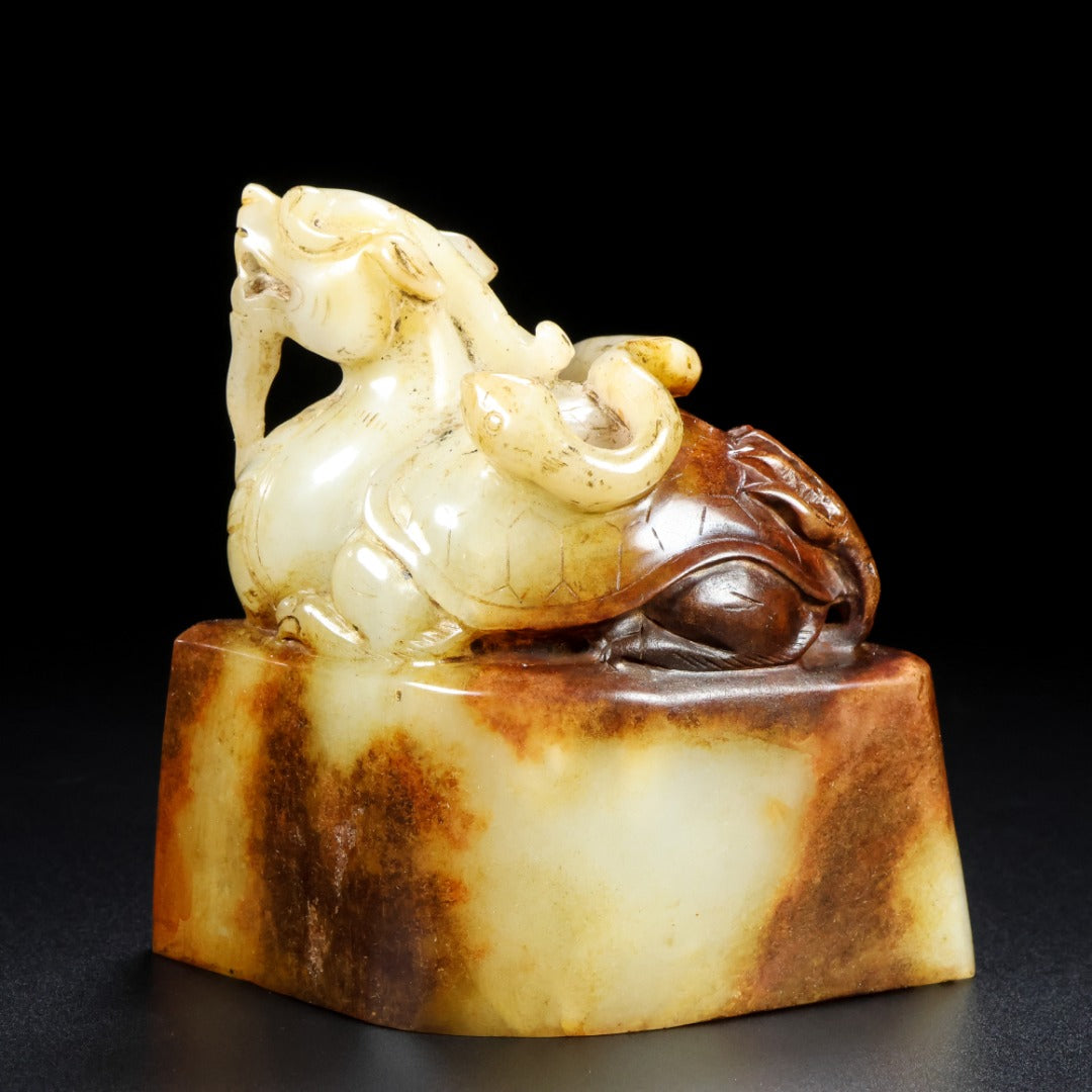 A0845 Superb Old Chinese Hetian Jade Carved Dragon Turtle Seal