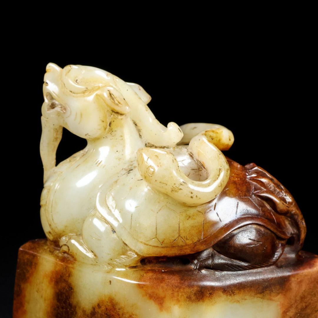 A0845 Superb Old Chinese Hetian Jade Carved Dragon Turtle Seal
