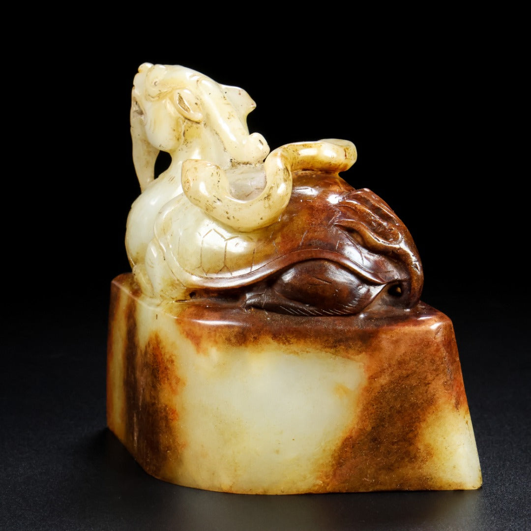A0845 Superb Old Chinese Hetian Jade Carved Dragon Turtle Seal