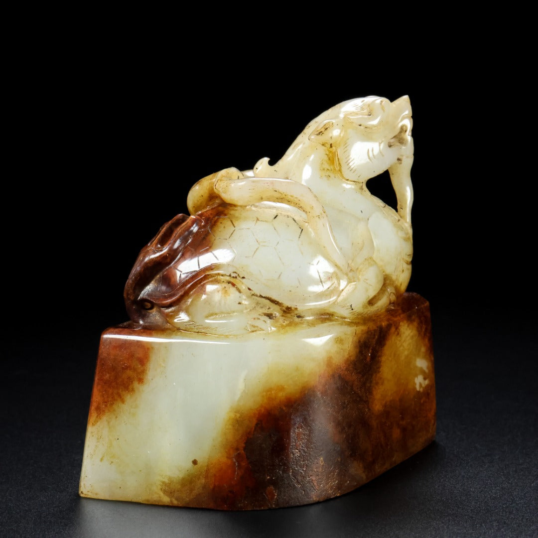 A0845 Superb Old Chinese Hetian Jade Carved Dragon Turtle Seal