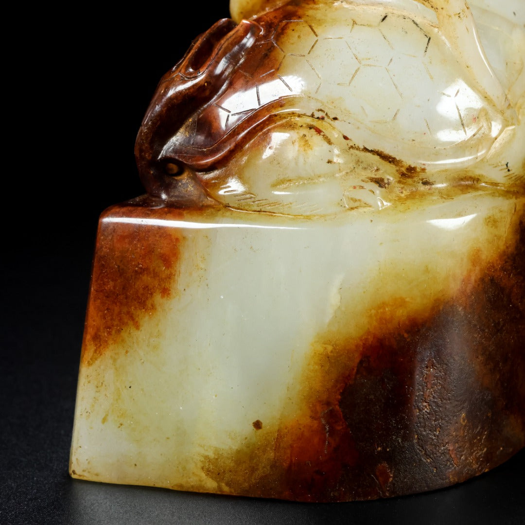 A0845 Superb Old Chinese Hetian Jade Carved Dragon Turtle Seal