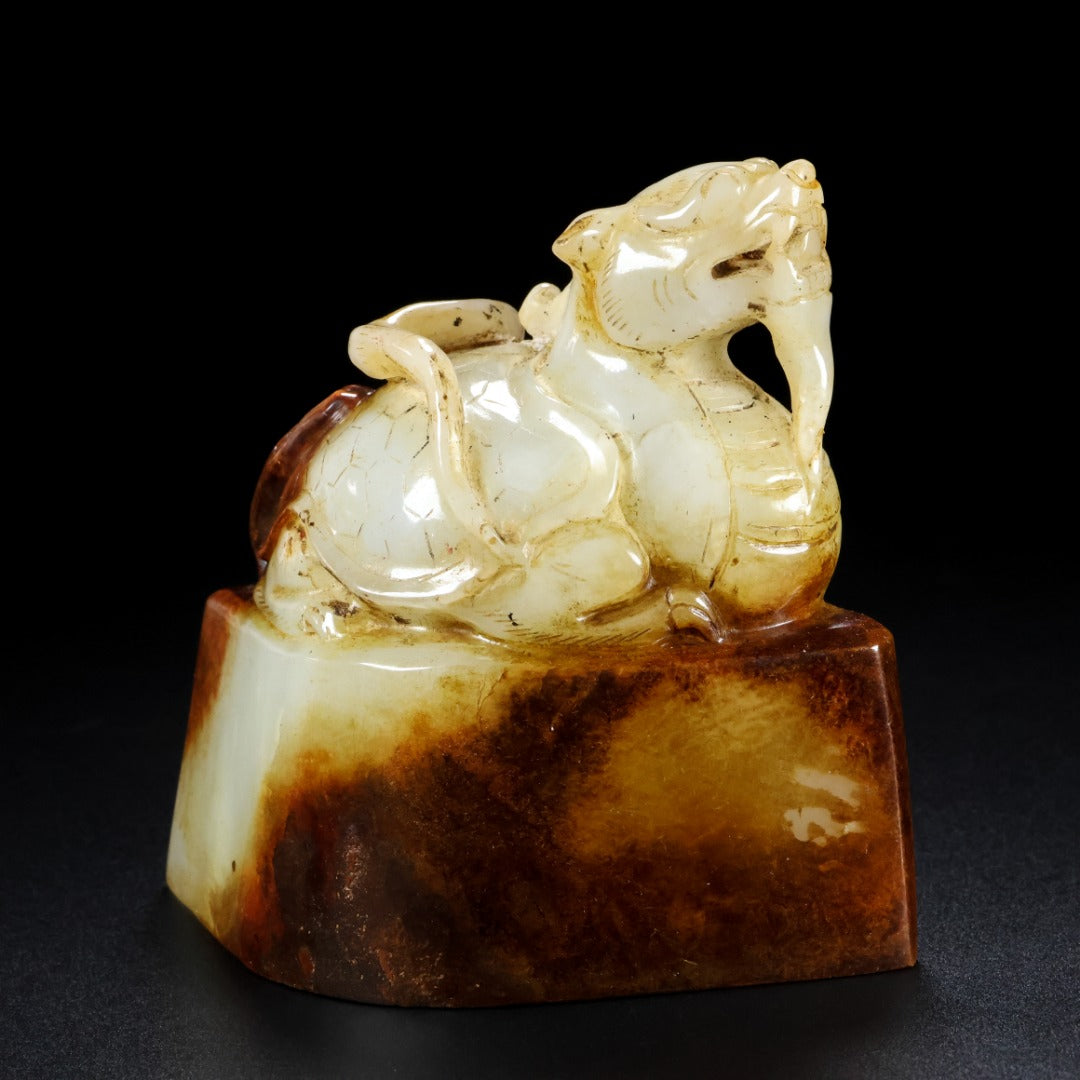 A0845 Superb Old Chinese Hetian Jade Carved Dragon Turtle Seal