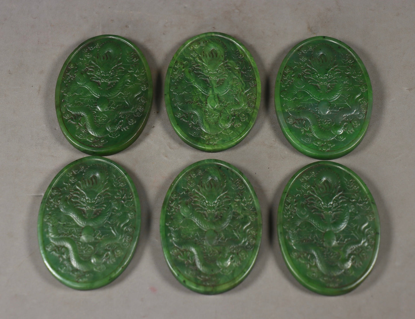 A0850 A Set Vintage Chinese Green Hetian Jade Fortune Dragon Seal & Token w Box