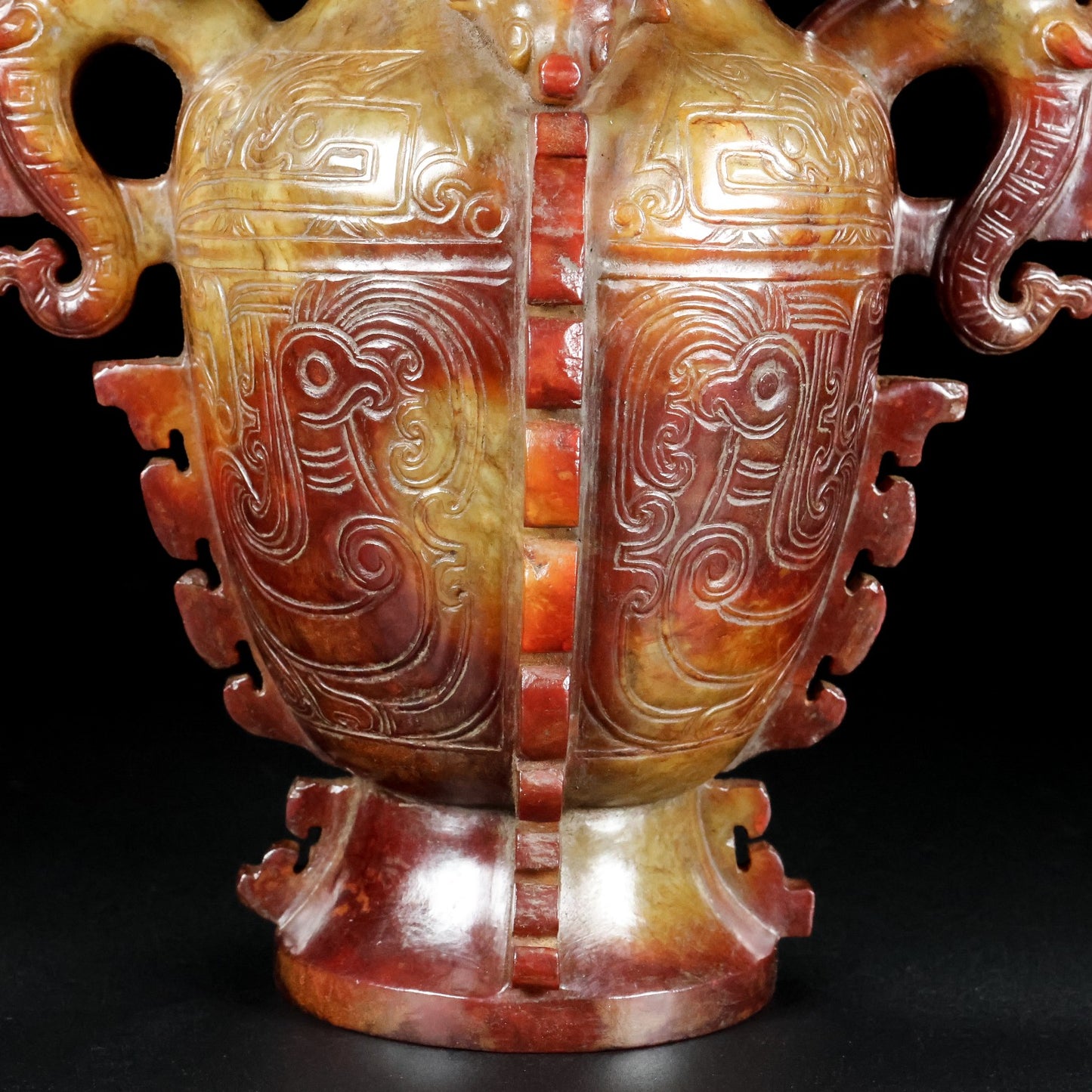A0852 Superb Vintage Chinese Hetian Jade Carved Fortune Beast Vase w Lid