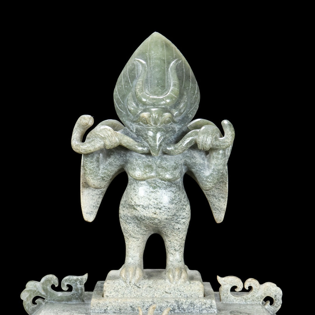 A0856 Superb Vintage Chinese Hetian Jade Carved Divine Bird Suparna Box