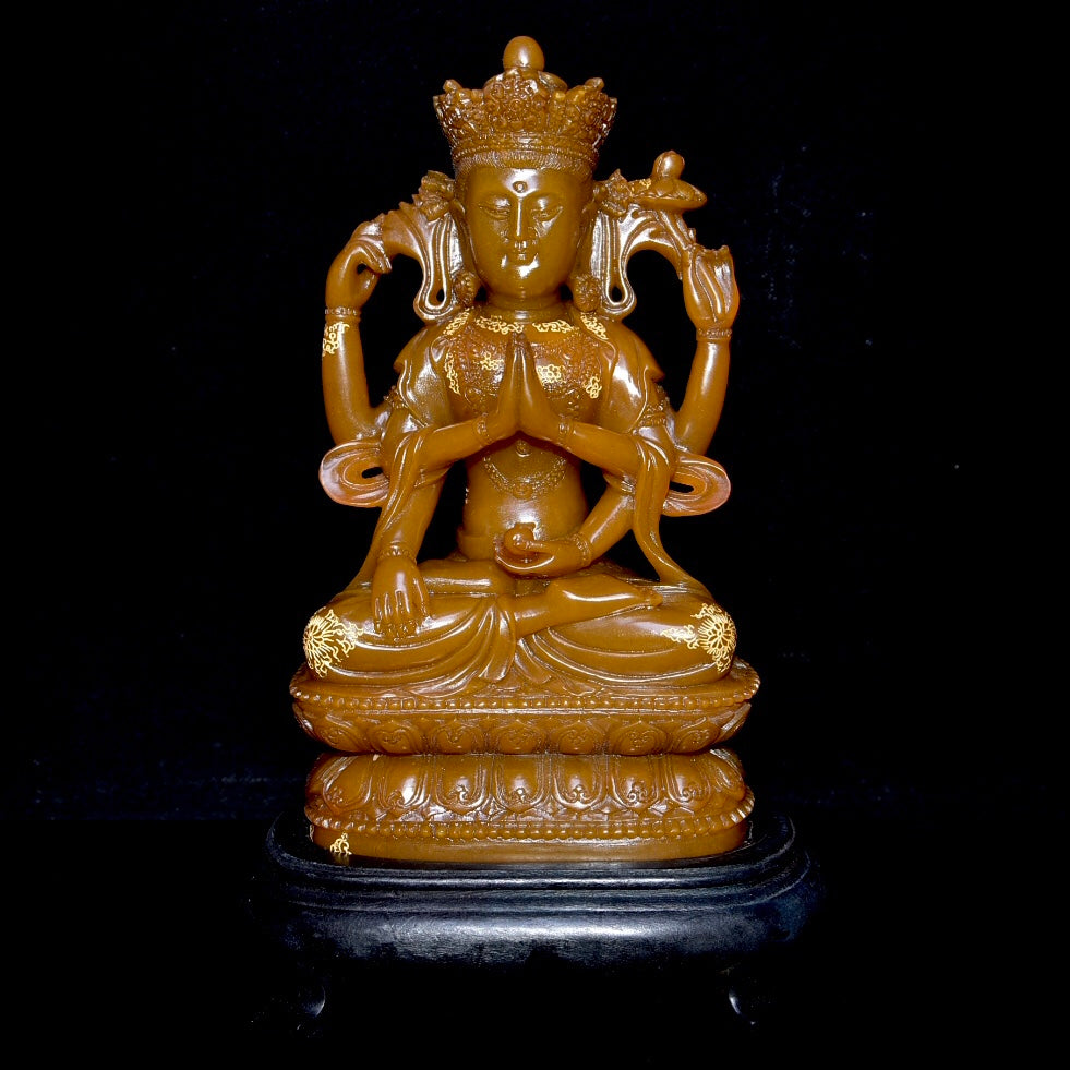 A0865 A Set Three Chinese Shoushan Tianhuang Stone Carved Buddha Statue