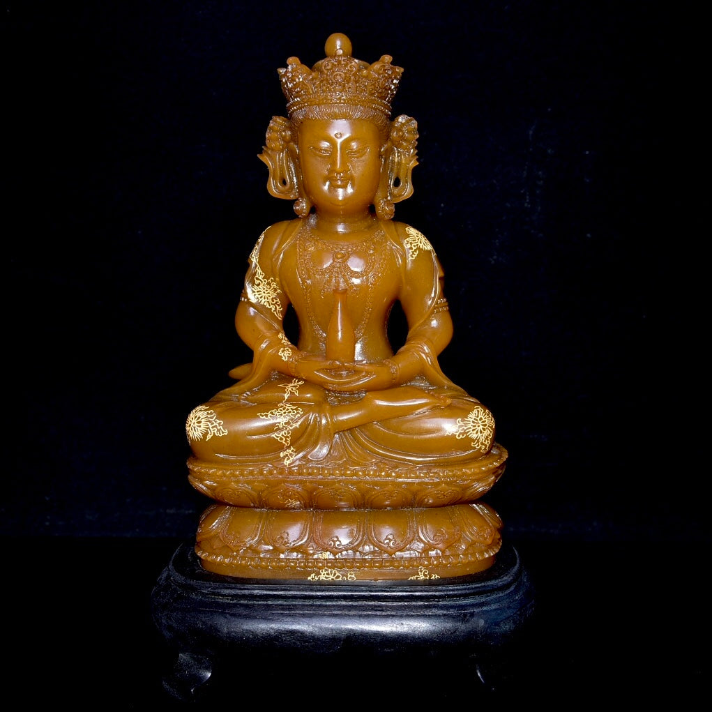 A0865 A Set Three Chinese Shoushan Tianhuang Stone Carved Buddha Statue