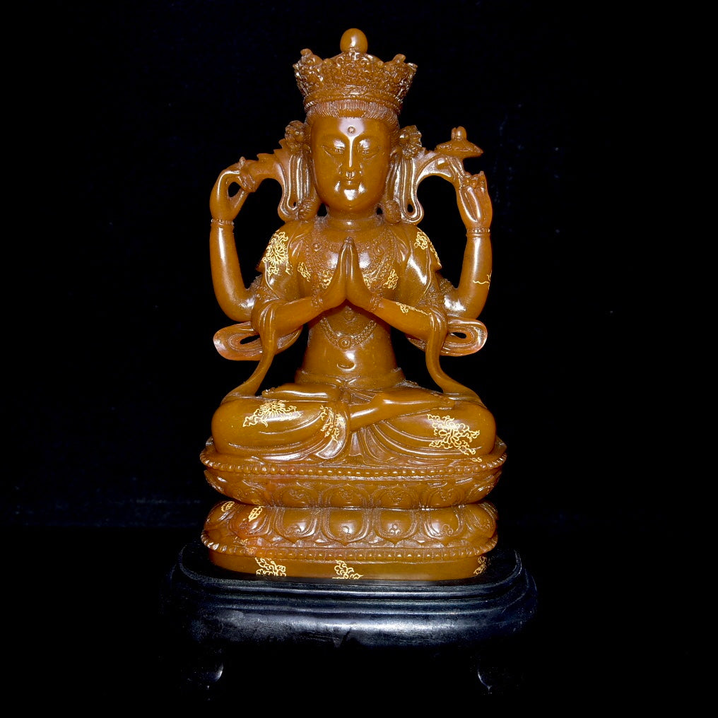 A0865 A Set Three Chinese Shoushan Tianhuang Stone Carved Buddha Statue