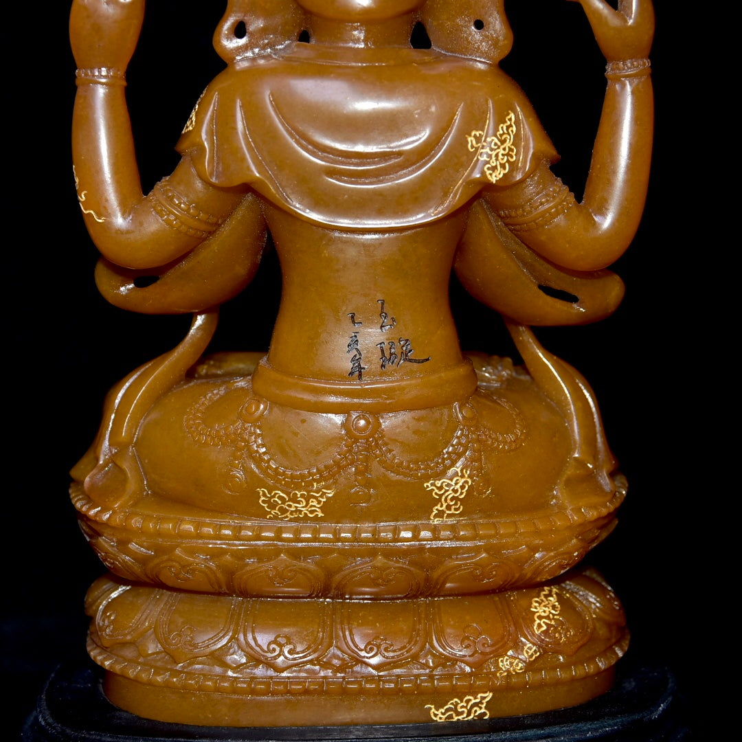 A0865 A Set Three Chinese Shoushan Tianhuang Stone Carved Buddha Statue