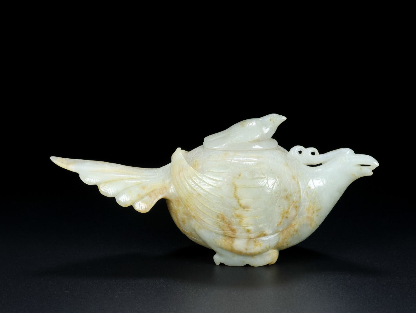 A0866 Superb Old Chinese Hetian Jade Carved Phoenix Burner