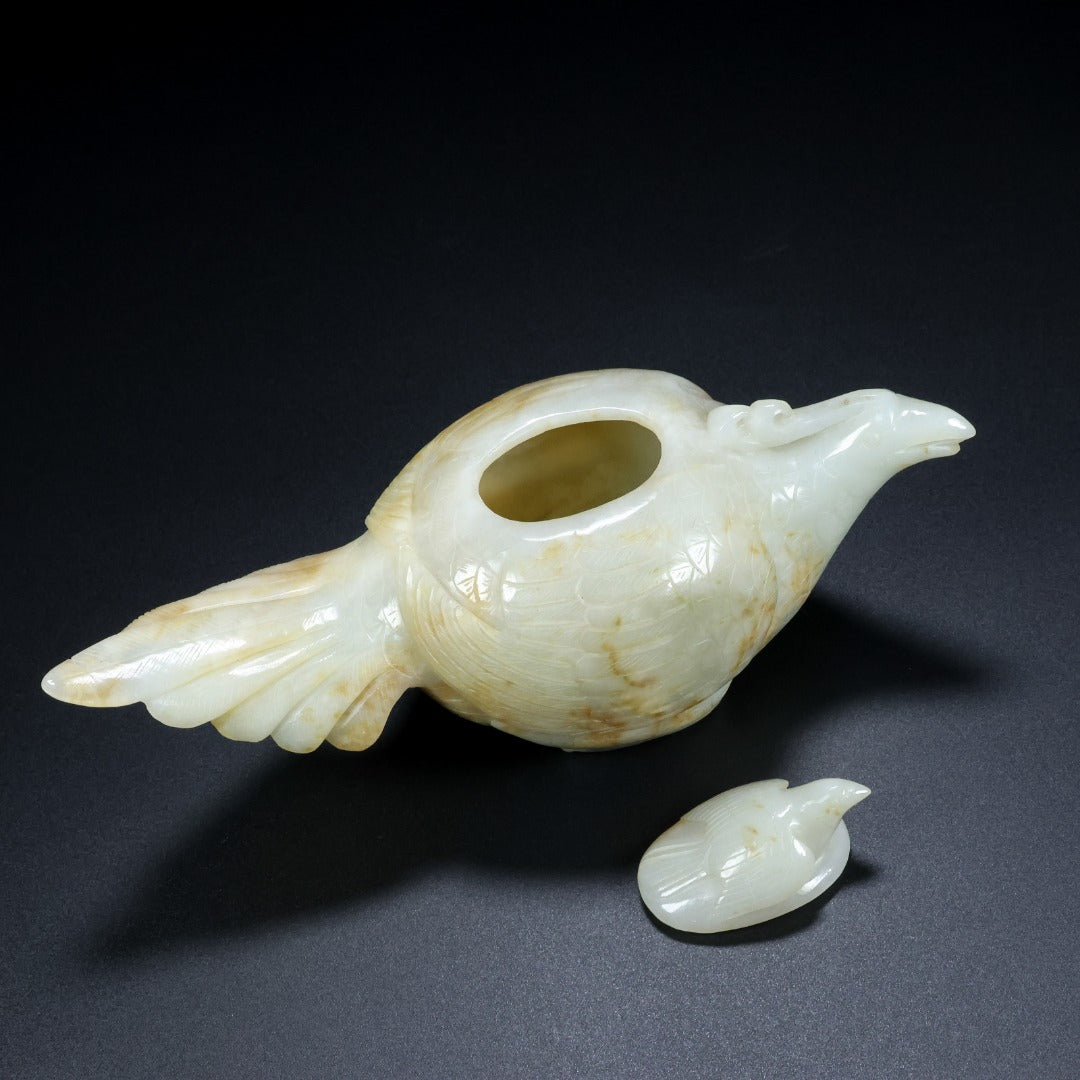 A0866 Superb Old Chinese Hetian Jade Carved Phoenix Burner
