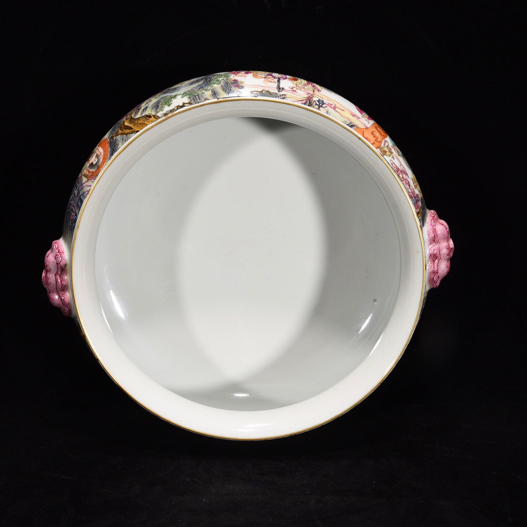 A0882 Chinese Qing Dynasty Famille Rose Arhat Design Porcelain Brush Washer