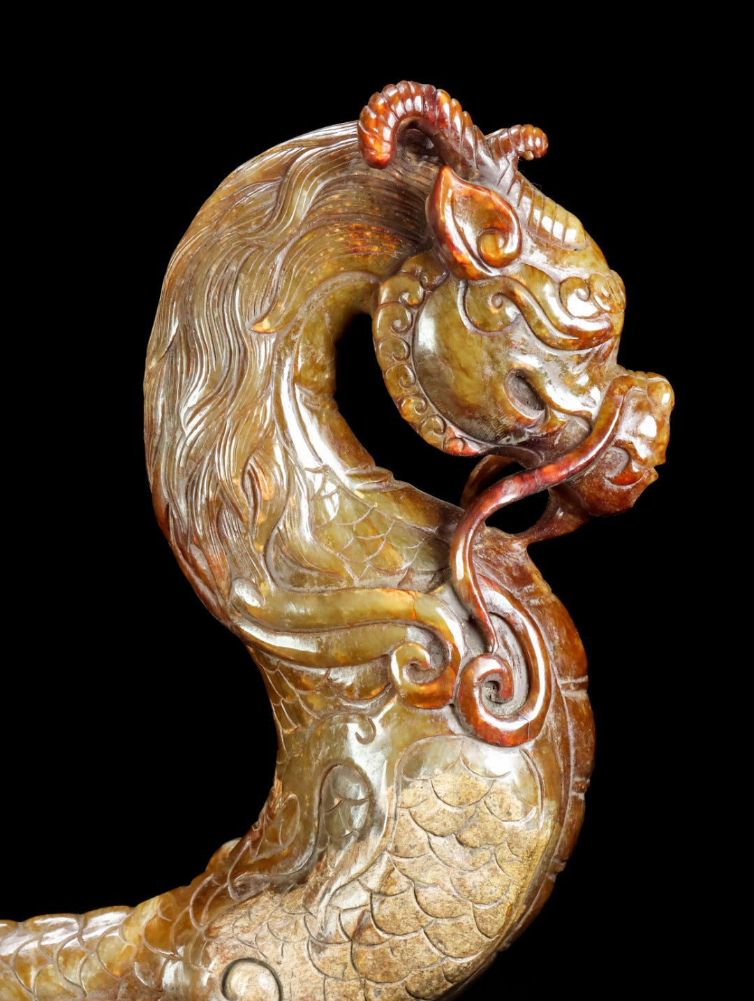 A0885 Superb Old Chinese Hetian Jade Carved Fortune Kylin Statue