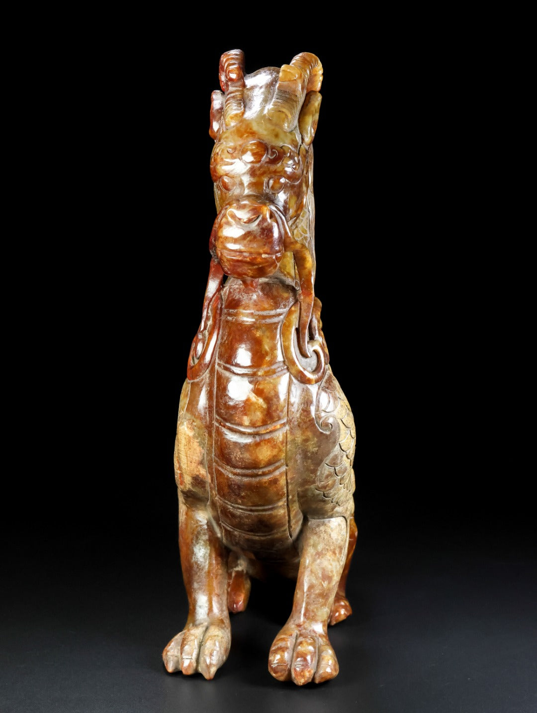 A0885 Superb Old Chinese Hetian Jade Carved Fortune Kylin Statue
