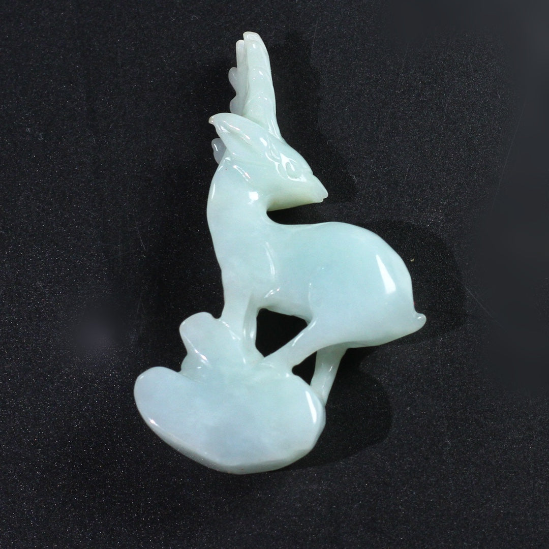 A0893 Superb Jadeite Carved Fortune Deer & Flower Statue