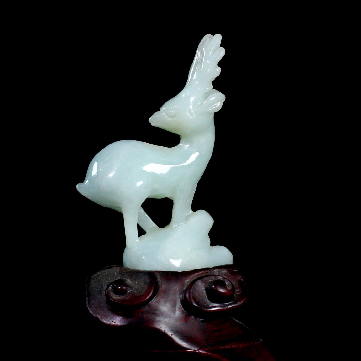 A0893 Superb Jadeite Carved Fortune Deer & Flower Statue