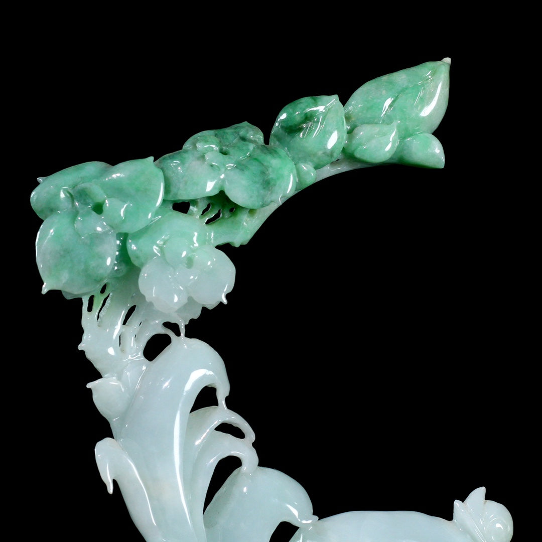 A0893 Superb Jadeite Carved Fortune Deer & Flower Statue