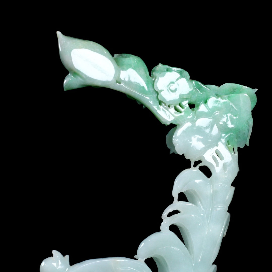 A0893 Superb Jadeite Carved Fortune Deer & Flower Statue