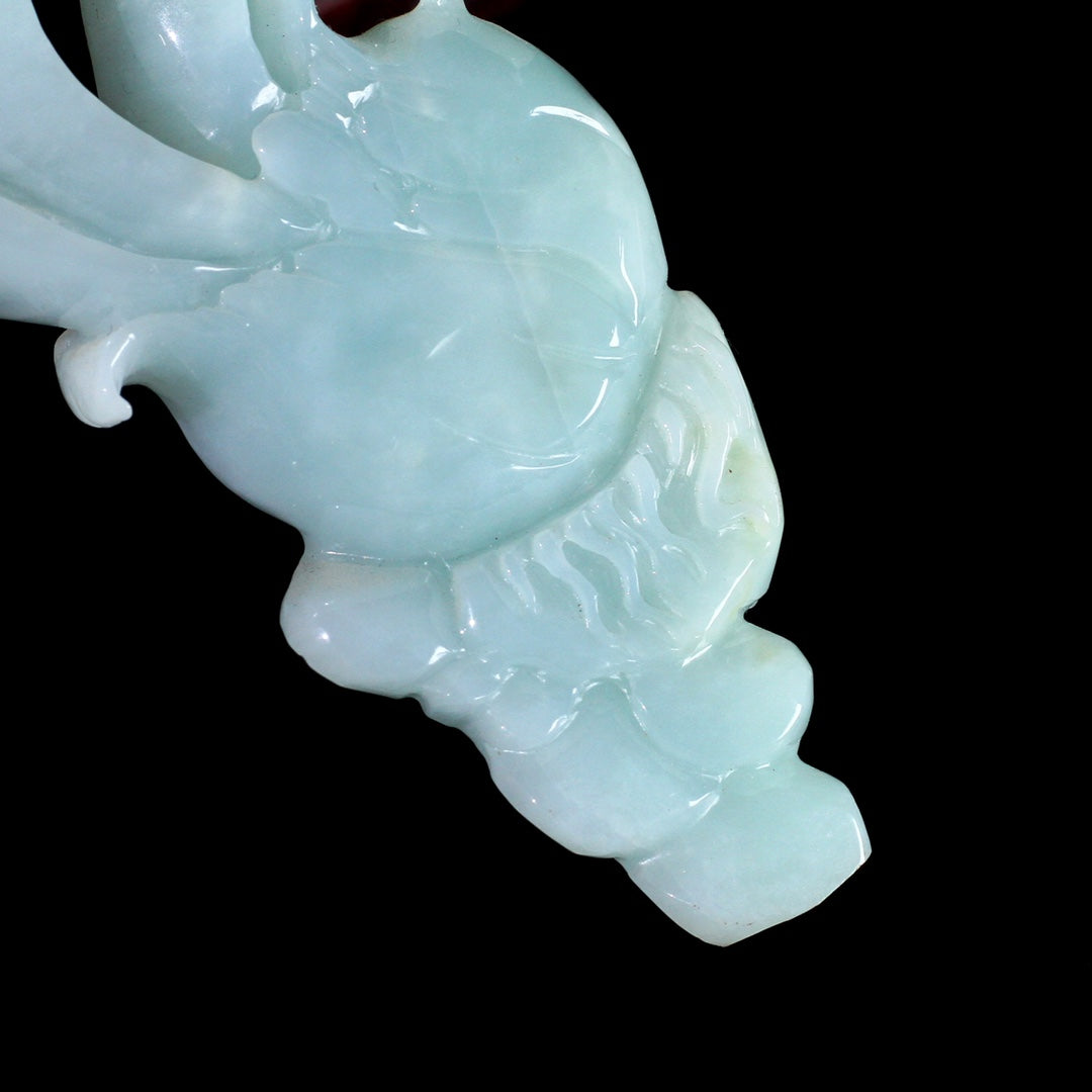 A0893 Superb Jadeite Carved Fortune Deer & Flower Statue