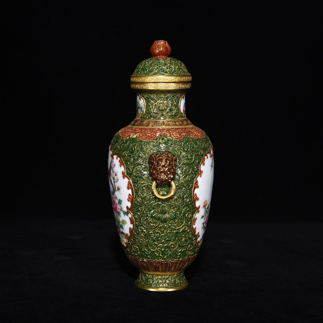 A0894 Chinese Qing Dynasty Gilt Gold Famille Rose Enamel Flowers Bird Design Porcelain Pot