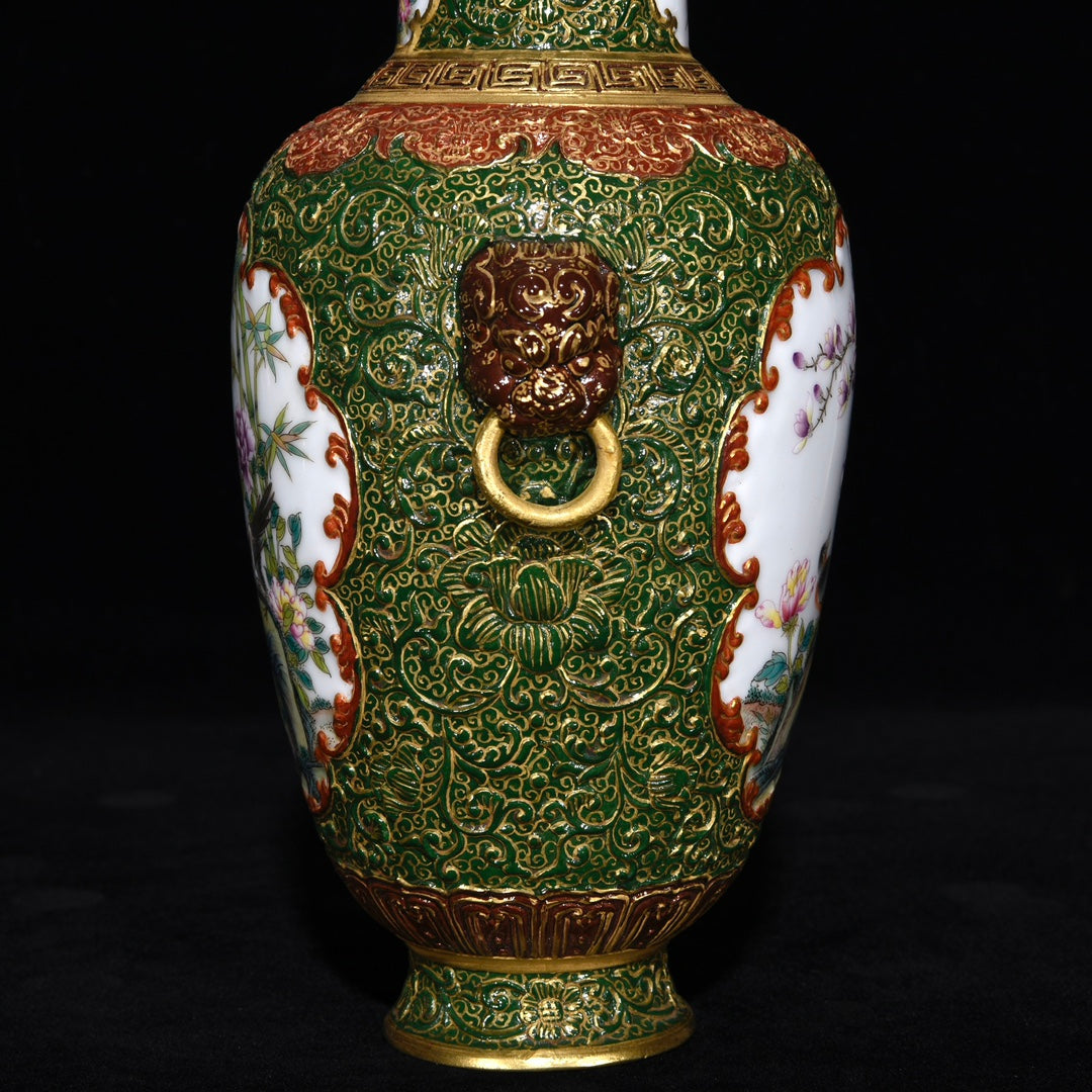 A0894 Chinese Qing Dynasty Gilt Gold Famille Rose Enamel Flowers Bird Design Porcelain Pot