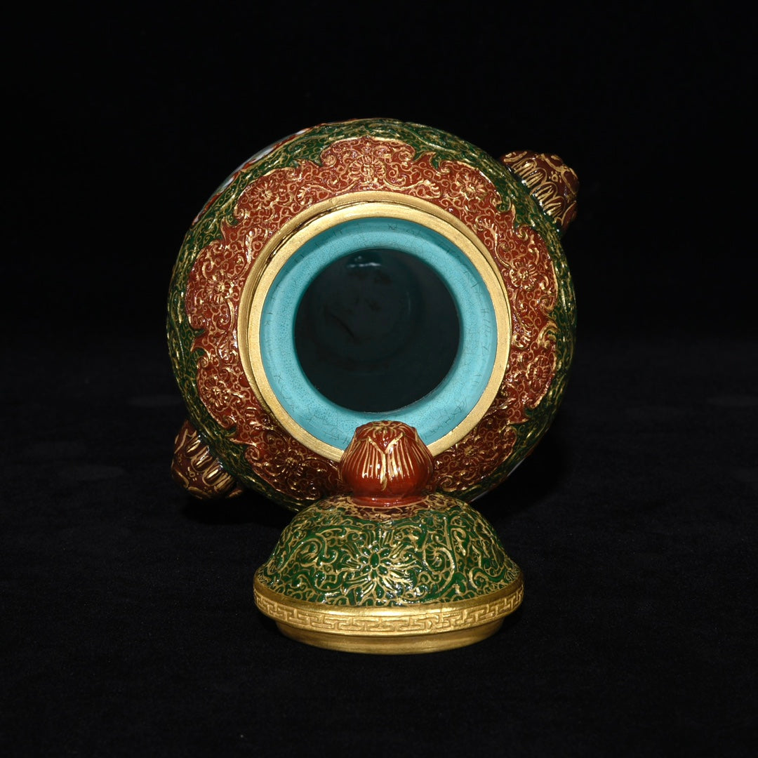 A0894 Chinese Qing Dynasty Gilt Gold Famille Rose Enamel Flowers Bird Design Porcelain Pot