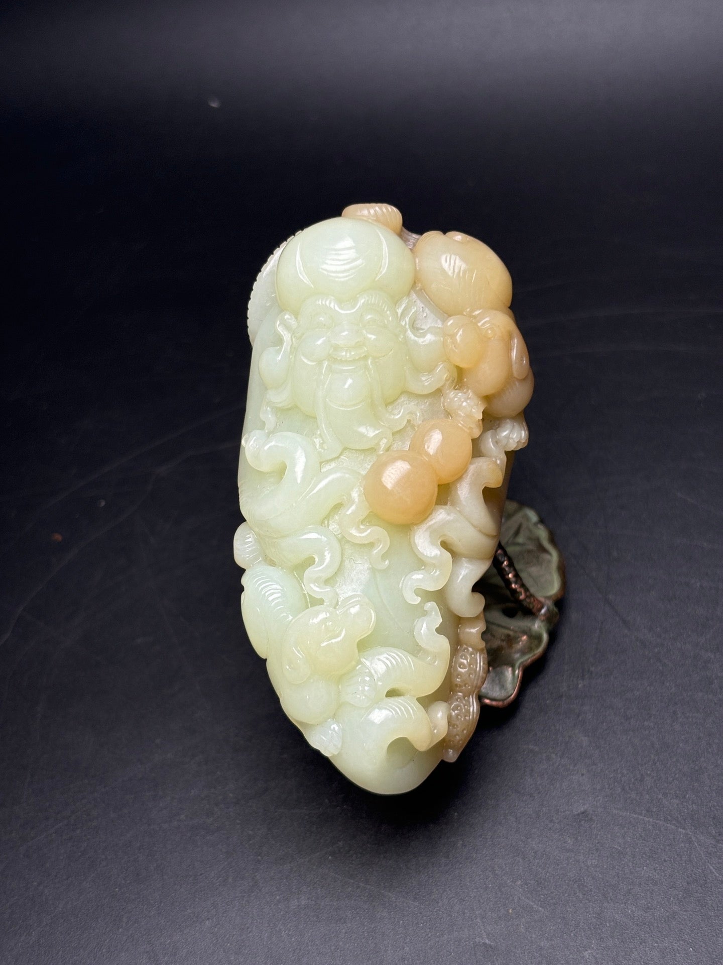 A0895 Superb Chinese Hetian Jade Carved Longevity Taoism Deity Statue