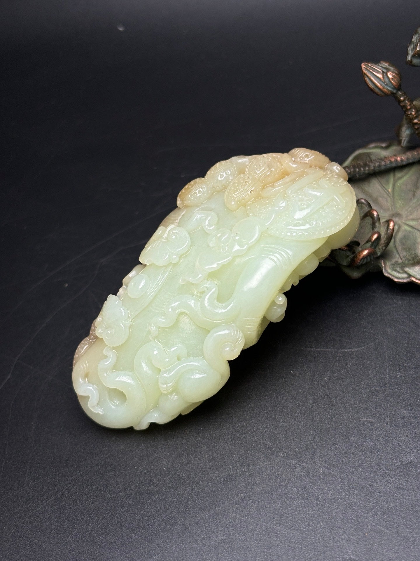 A0895 Superb Chinese Hetian Jade Carved Longevity Taoism Deity Statue