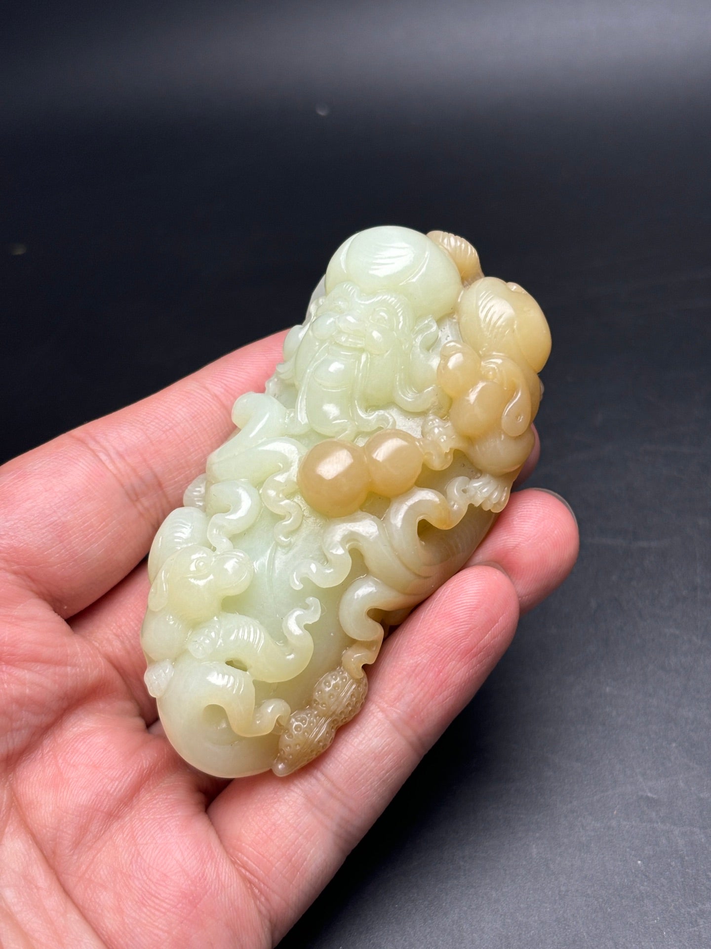 A0895 Superb Chinese Hetian Jade Carved Longevity Taoism Deity Statue