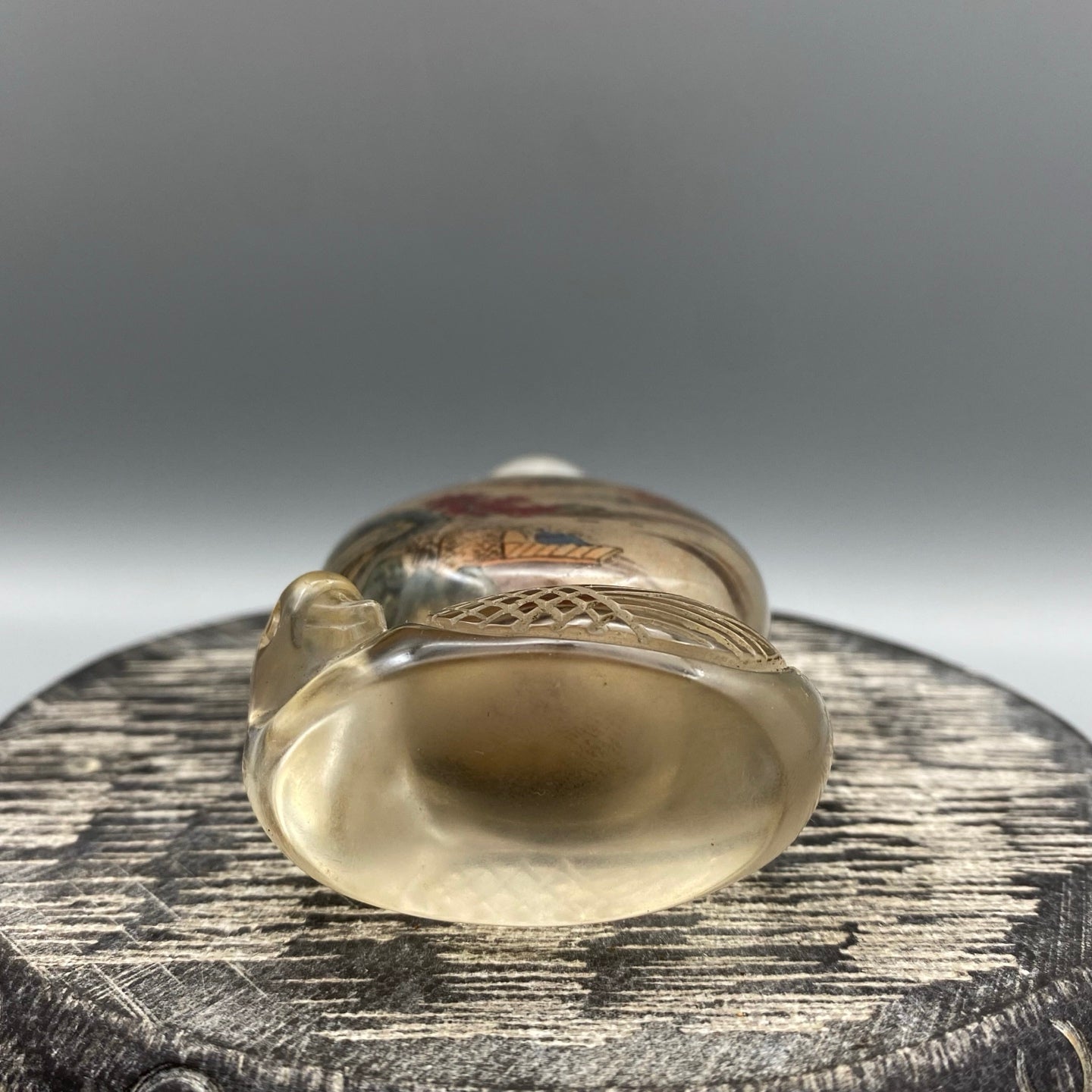 A0904 Old Chinese Crystal Inside Painting Mountain River Scene Design Snuff Bottle w Stopper