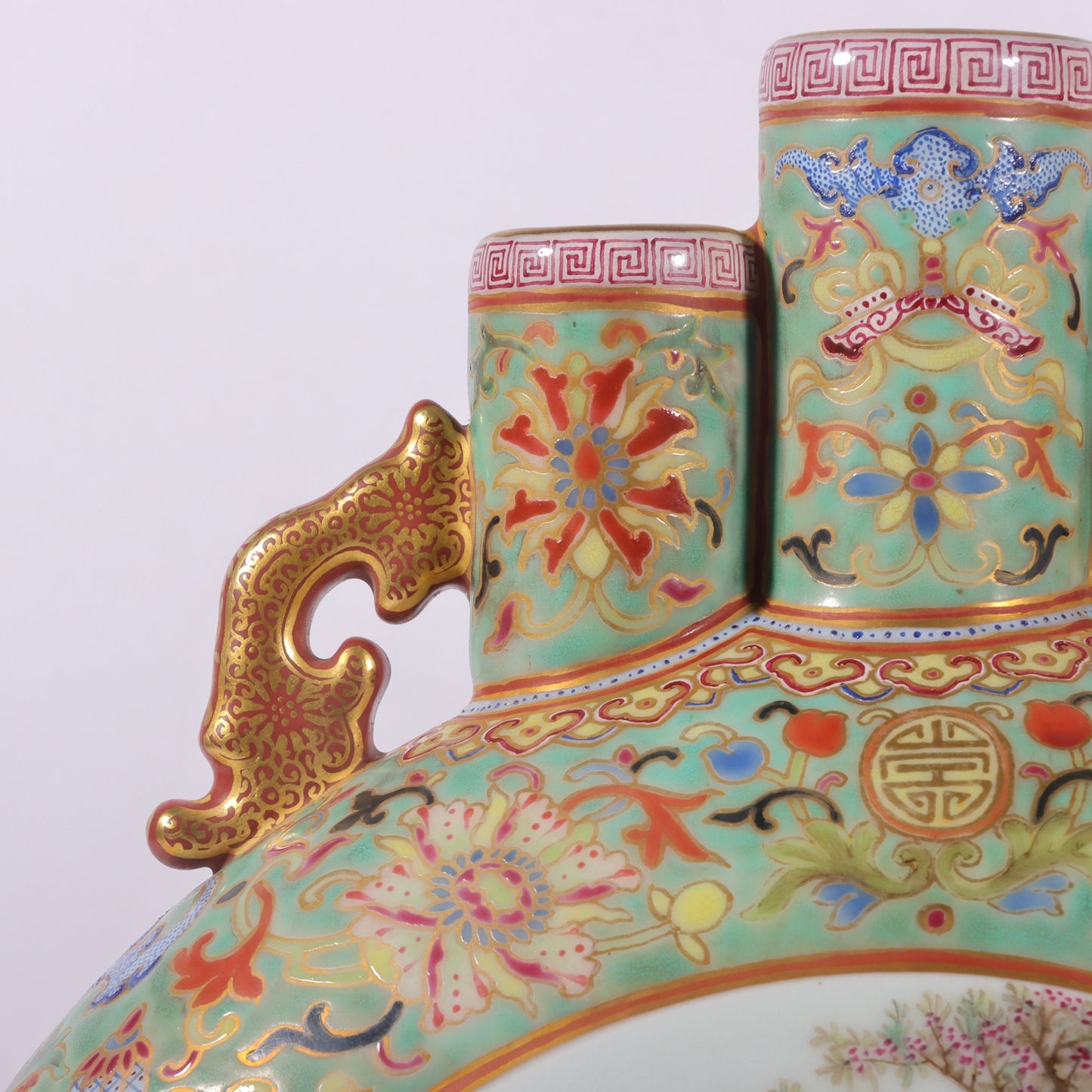 A0912 Chinese Qing Dynasty Gilt Edge Famille Rose Urchin Design Porcelain Vase