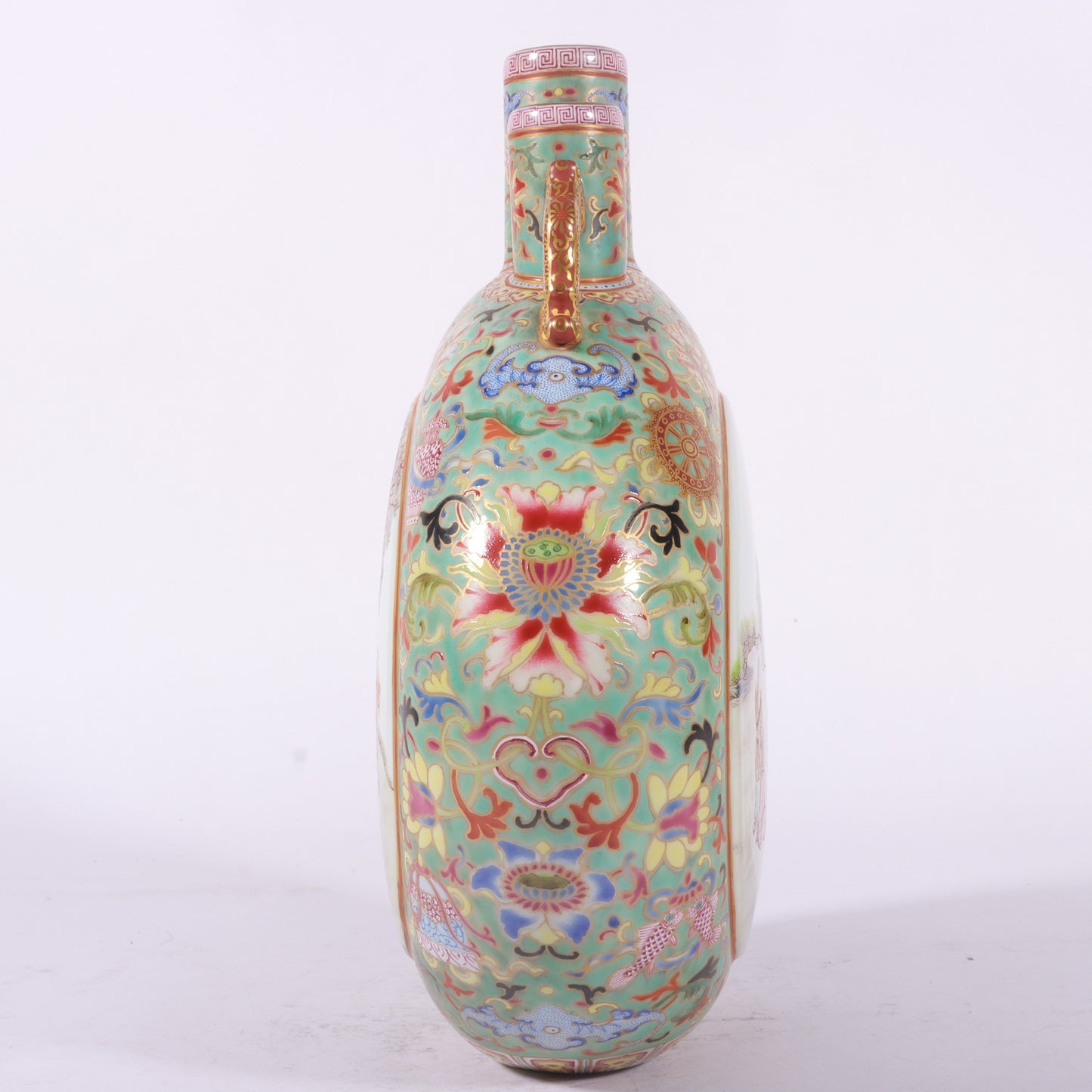 A0912 Chinese Qing Dynasty Gilt Edge Famille Rose Urchin Design Porcelain Vase