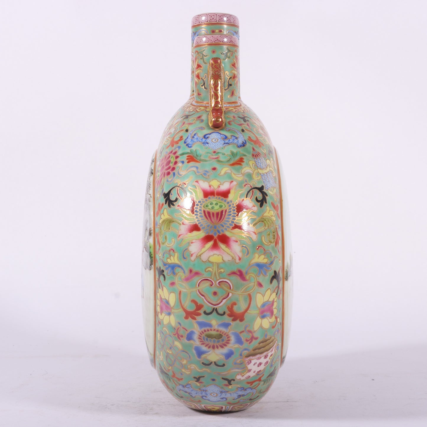 A0912 Chinese Qing Dynasty Gilt Edge Famille Rose Urchin Design Porcelain Vase