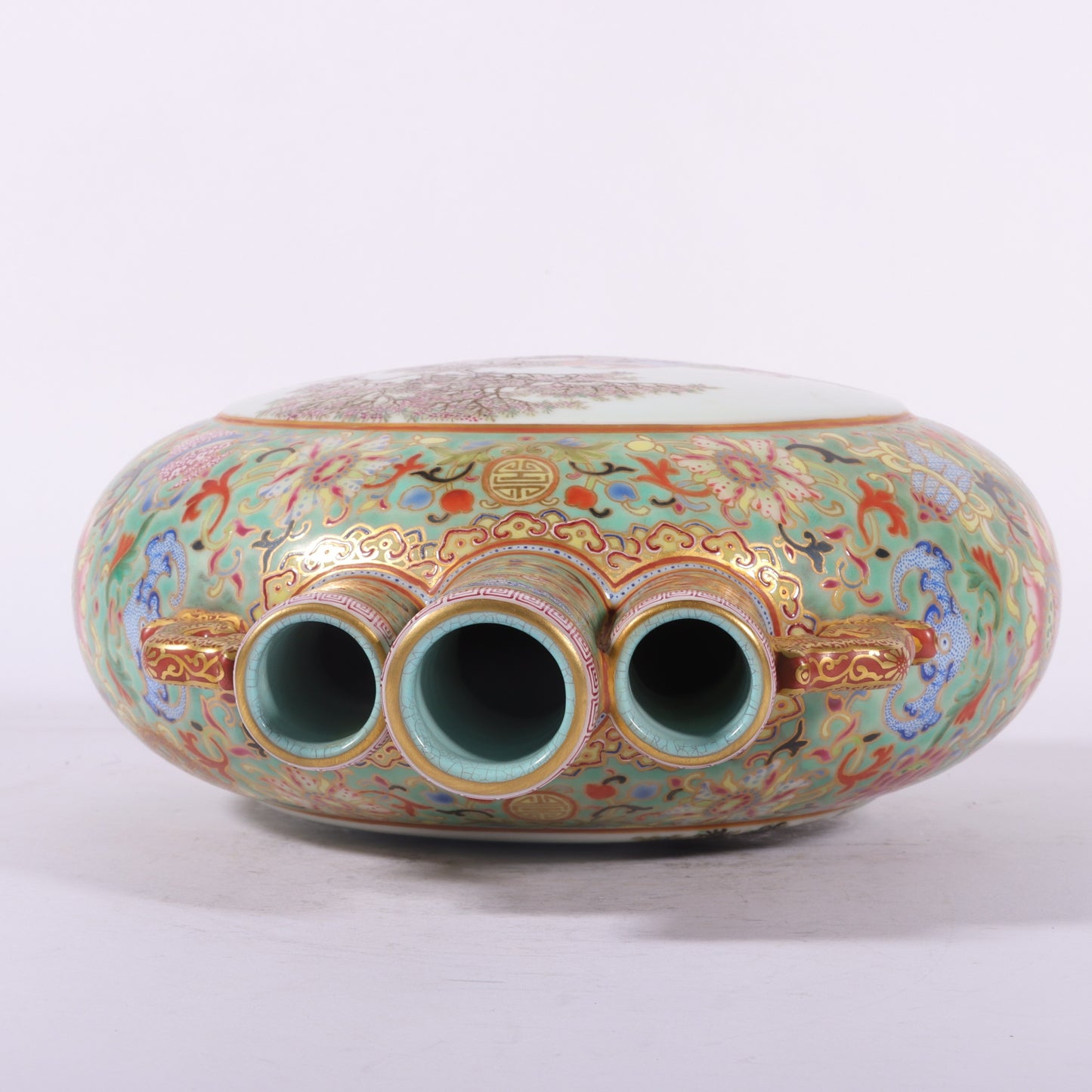 A0912 Chinese Qing Dynasty Gilt Edge Famille Rose Urchin Design Porcelain Vase