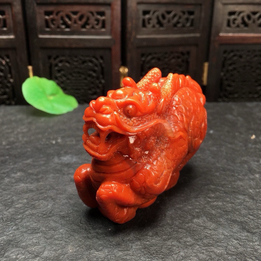 A0916 Beautiful Chinese Nanhong Agate Carved Fortune Kylin Statue/Pendant