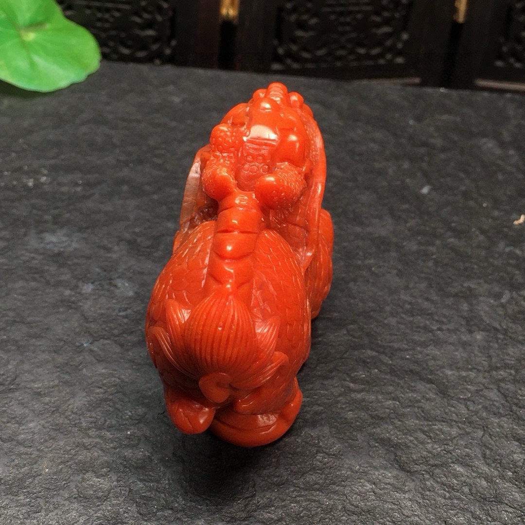 A0916 Beautiful Chinese Nanhong Agate Carved Fortune Kylin Statue/Pendant