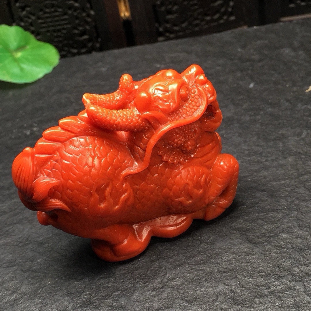 A0916 Beautiful Chinese Nanhong Agate Carved Fortune Kylin Statue/Pendant
