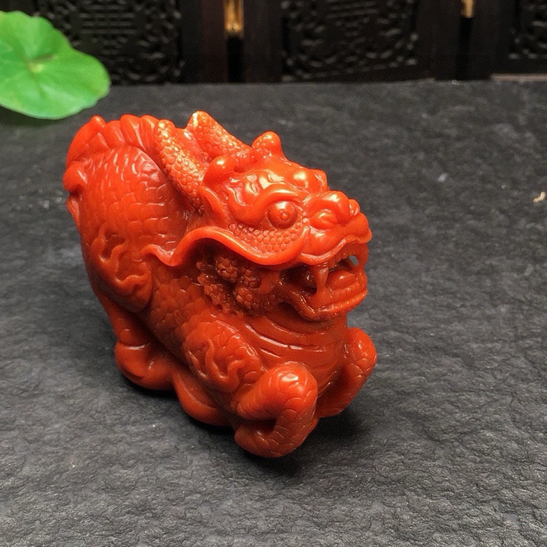 A0916 Beautiful Chinese Nanhong Agate Carved Fortune Kylin Statue/Pendant