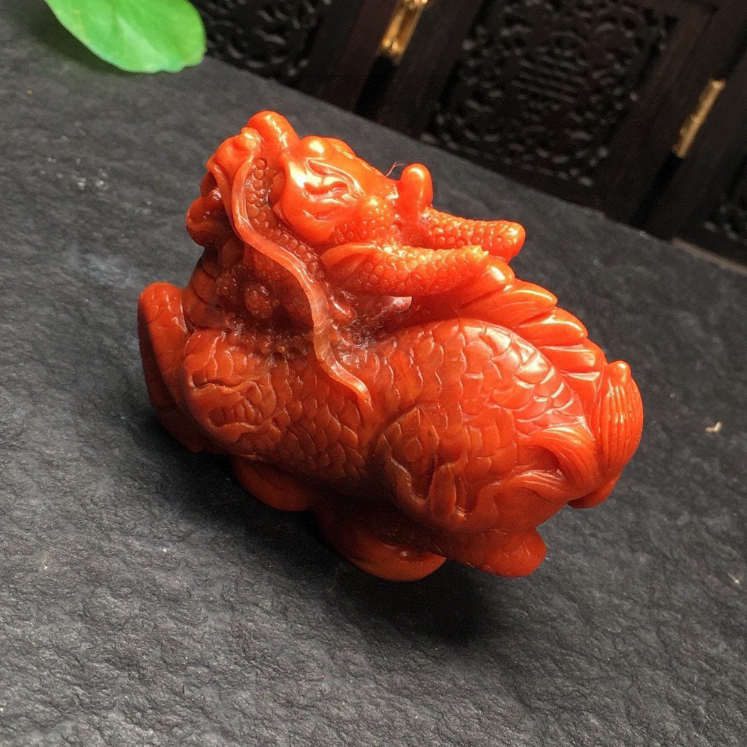 A0916 Beautiful Chinese Nanhong Agate Carved Fortune Kylin Statue/Pendant