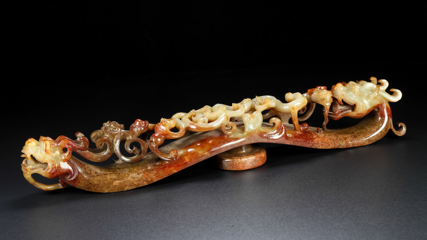 A0920 Superb Old Chinese Hetian Jade High Relief Dragon Statue